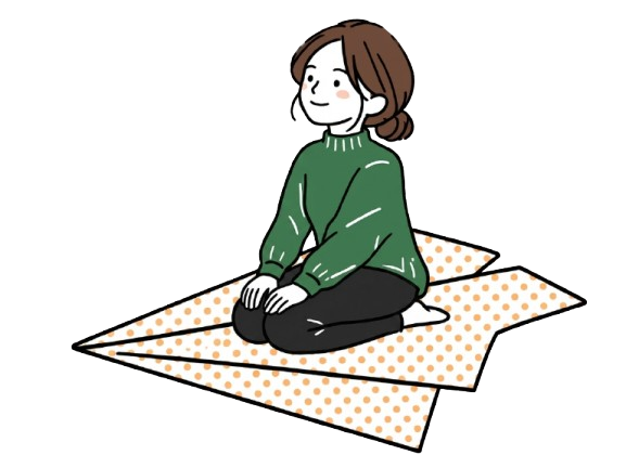紙飛行機に座る女性のイラスト