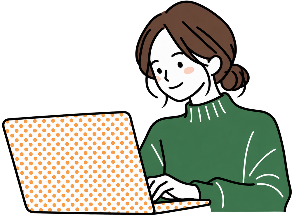 ノートパソコンに向かって作業する女性のイラスト